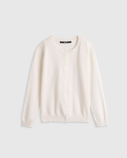 100% Organic Cotton Crewneck Cardigan - 6 / Ivory