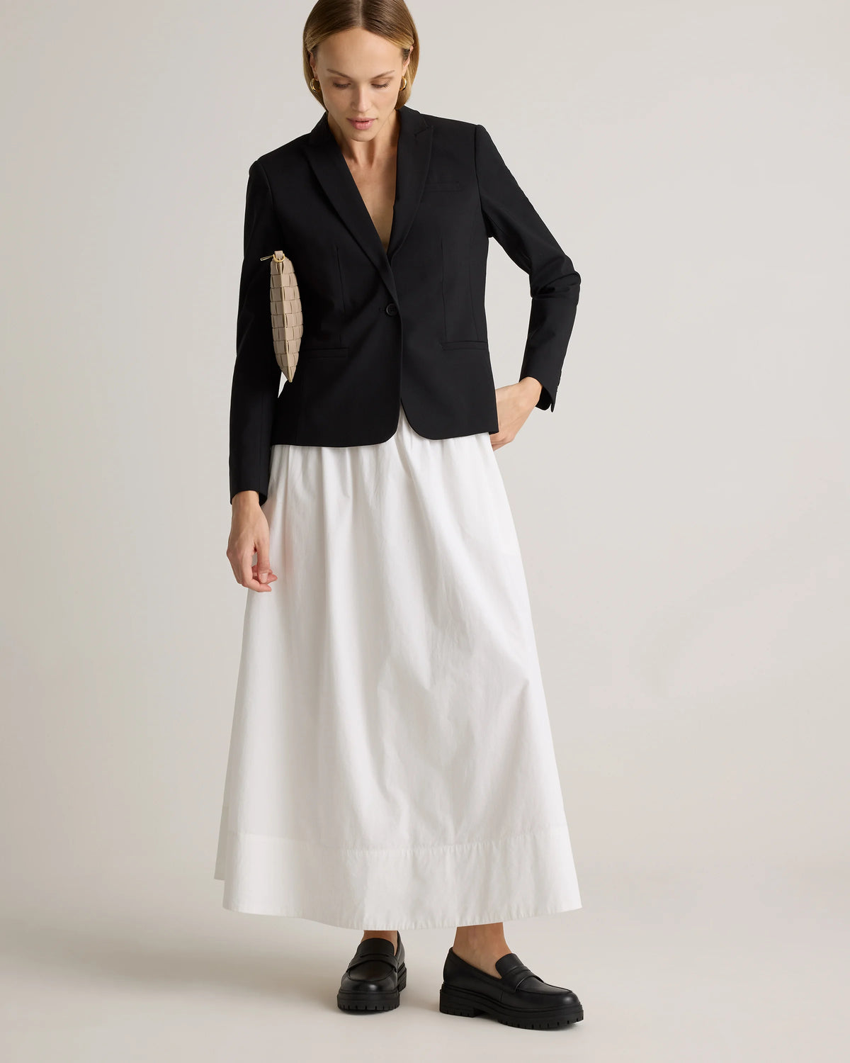 100% Organic Cotton Poplin A-line Maxi Skirt - XS / Classic White