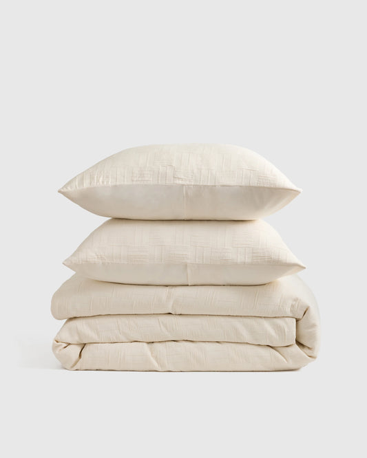 Checkered Matelasse Duvet Cover Set - Twin / Undyed