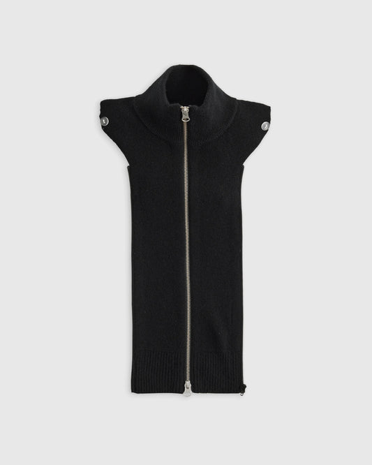 100% Mongolian Cashmere Ribbed Collar Blazer Insert - XS/S/M / Black