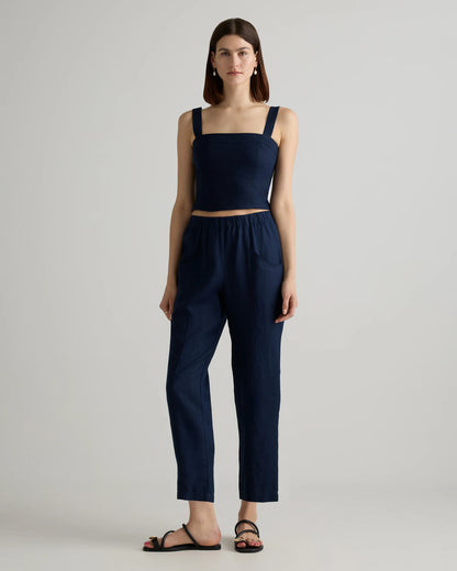 100% European Linen Tapered Ankle Pants - XS / Blue Pinstripe