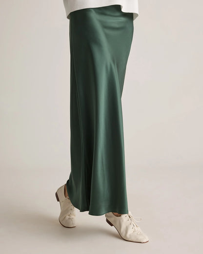 100% Washable Silk Maxi Skirt - XS / Champagne