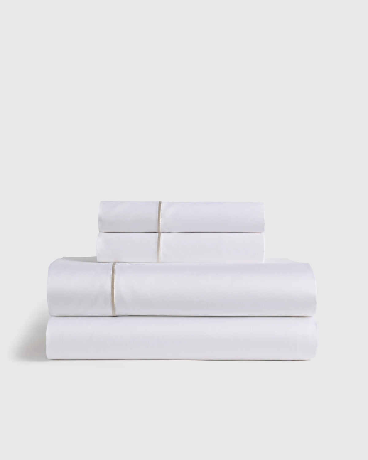 Signature Giza Cotton Sateen Embroidered Sheet Set - Twin / White/Dried Sage