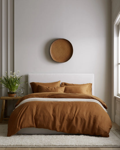 European Linen Duvet Cover Set - Twin / Peach