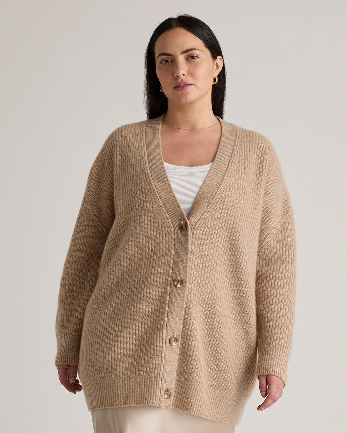 Mongolian Cashmere Oversized Boyfriend Cardigan Sweater - 1X / Camel