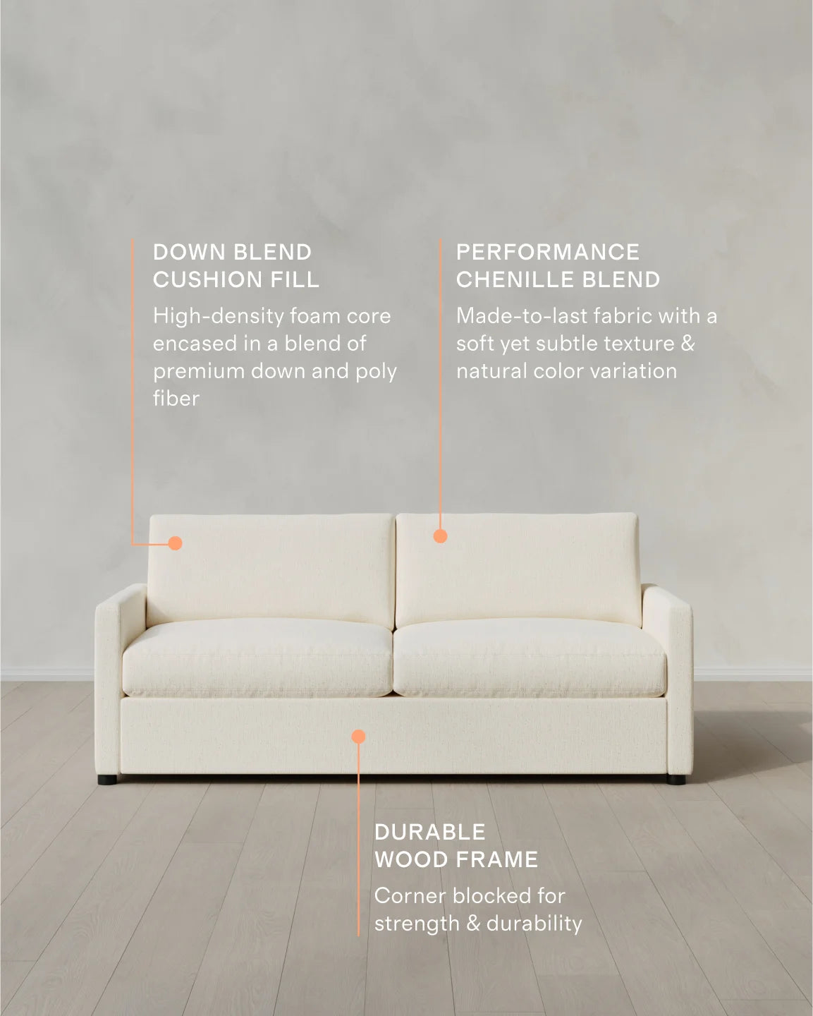 Brennan Sofa in Performance Chenille Linen Blend - 7ft / Snow