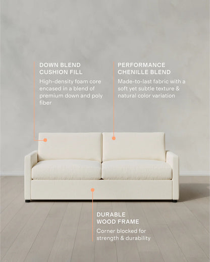 Brennan Sofa in Performance Chenille Linen Blend - 7ft / Snow
