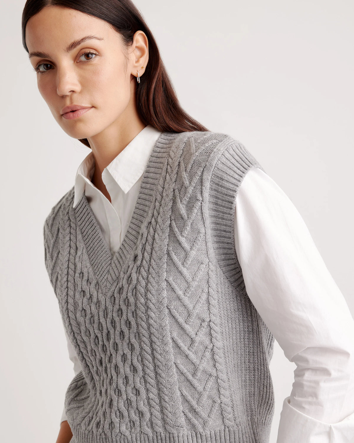 Australian Merino Wool Cable Sweater Vest - XS / Heather Grey