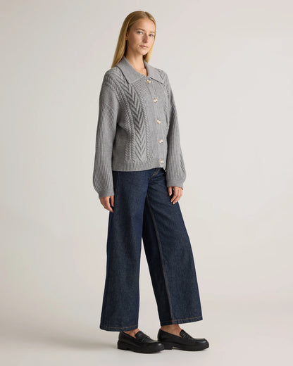 Australian Merino Wool Collared Cable Cardigan - XS / Coffee Bean Brown