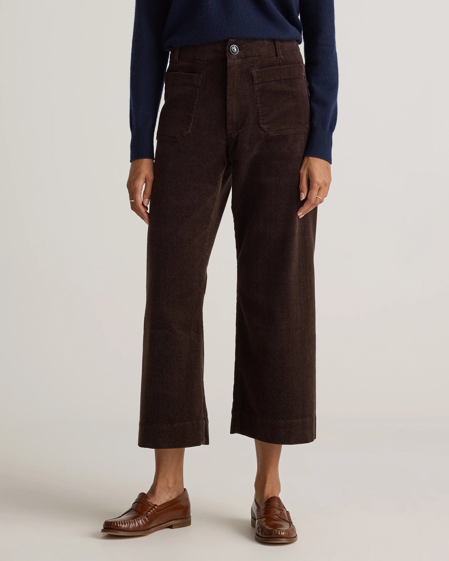 Organic Stretch Corduroy Cropped Wide Leg Pants - 0 / Black