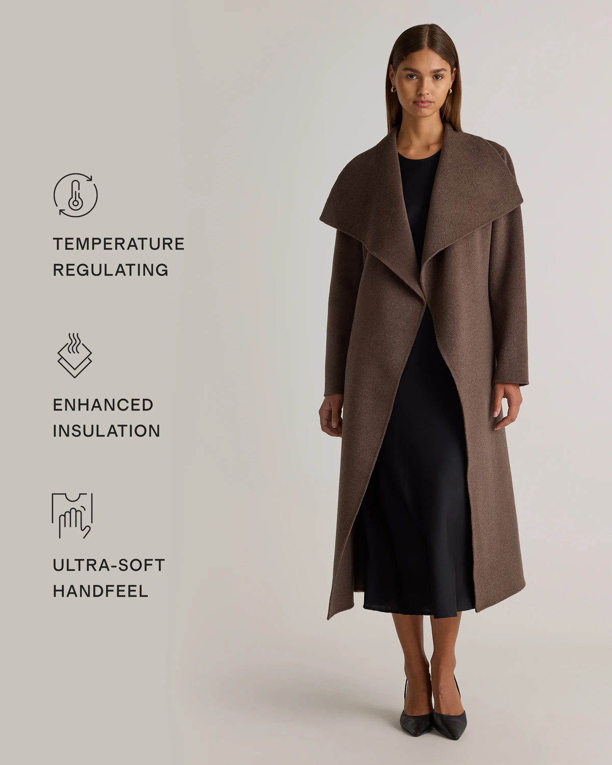 Double-Faced Merino Wool Draped Collar Wrap Coat - XS / Oat