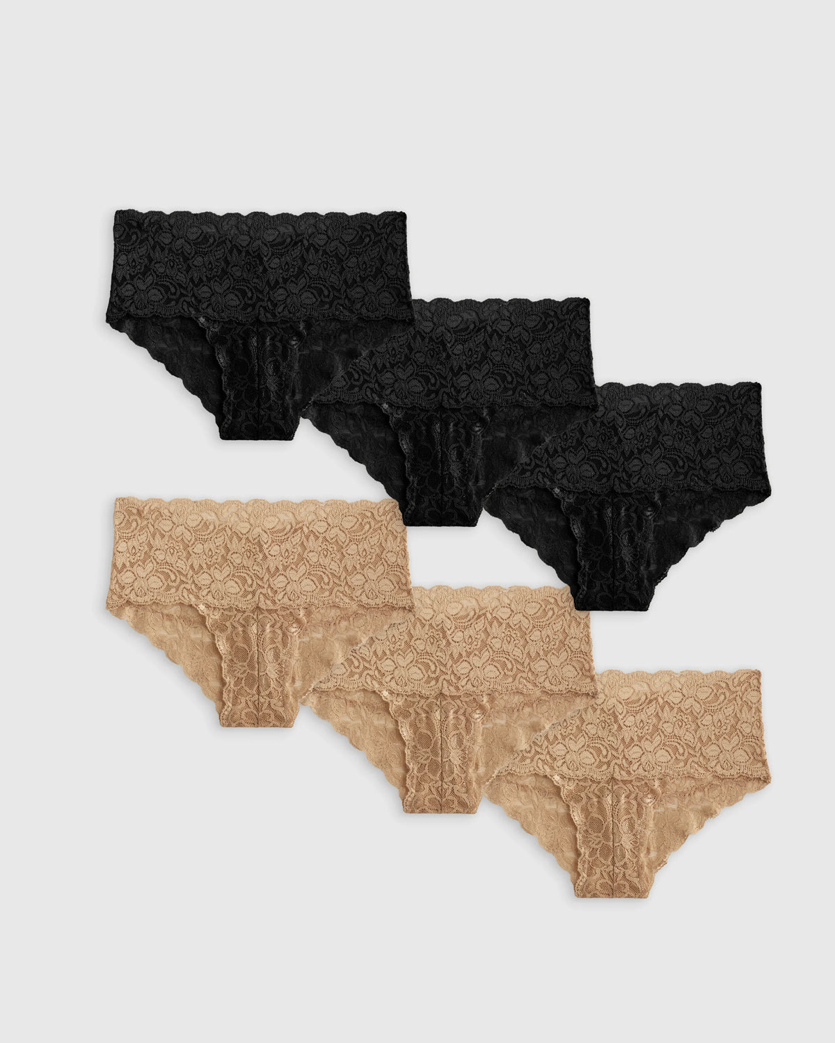 Stretch Lace Cheeky Brief (6-pack) - XS / Black/Clay