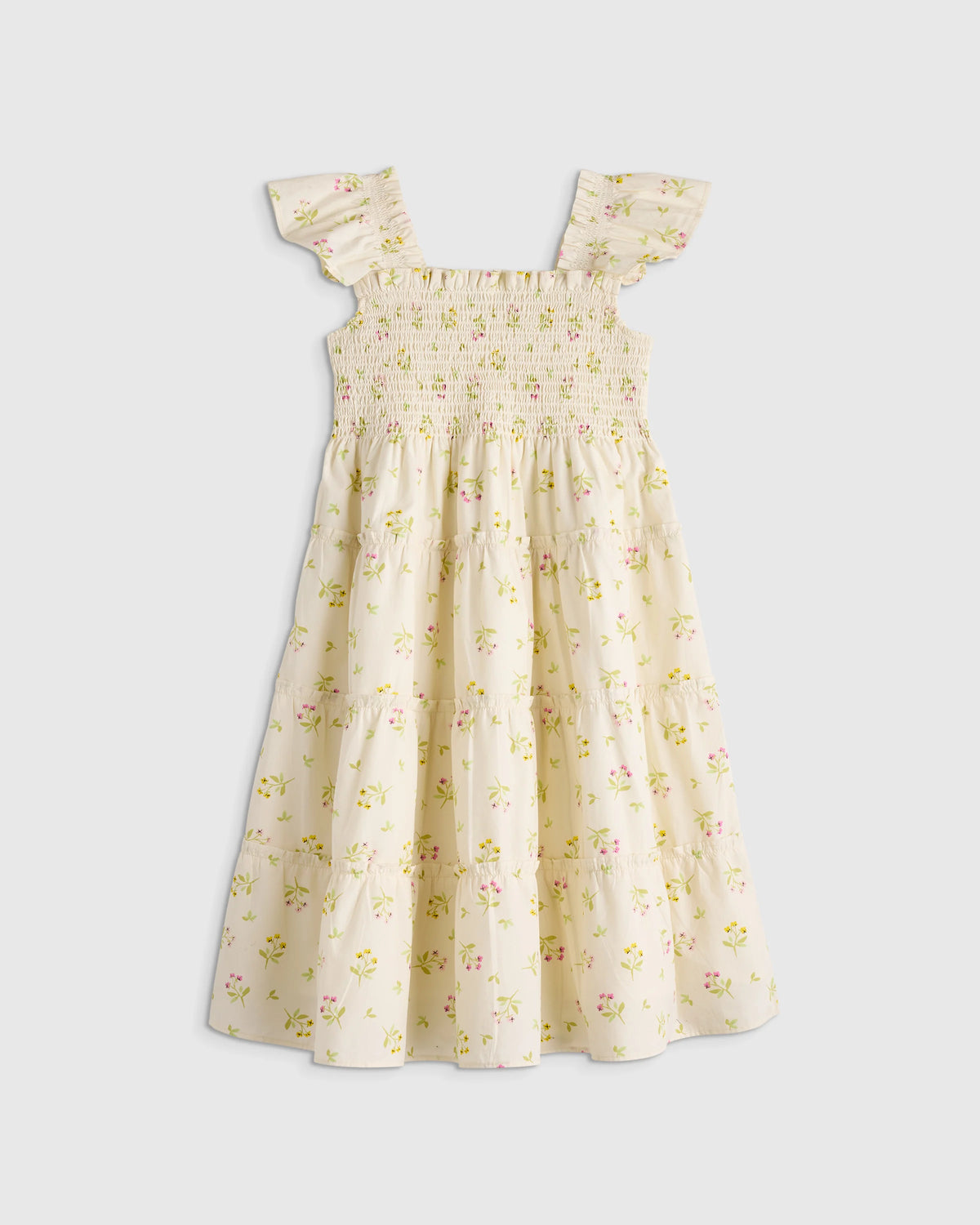 100% Organic Cotton Poplin Smocked Dress - 6 / Apricot Ditsy Floral