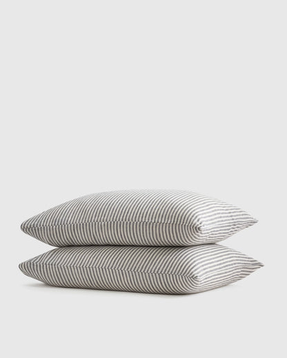 European Linen Stripe Pillowcases Set - Standard / Willowleaf/White Stripe