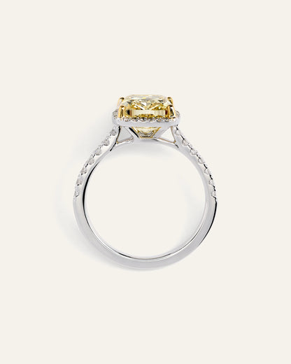 14K Gold Yellow Lab Grown Diamond Cushion Halo Engagement Ring - 3ct - 4 / No Color