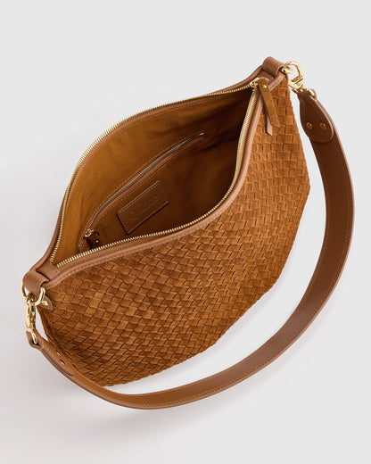 Sloane Suede Handwoven Shoulder Bag - One Size / Sand