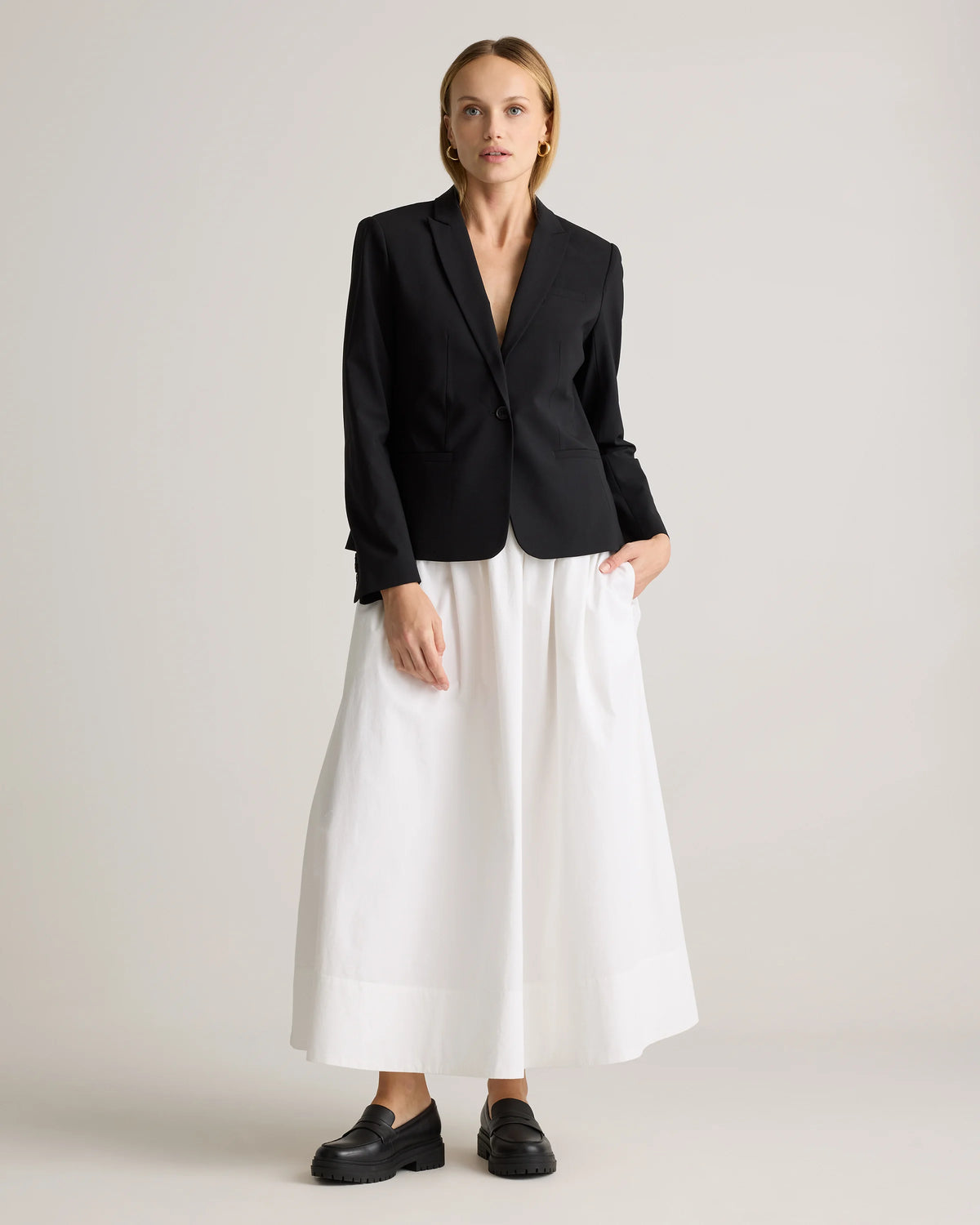 100% Organic Cotton Poplin A-line Maxi Skirt - XS / Classic White