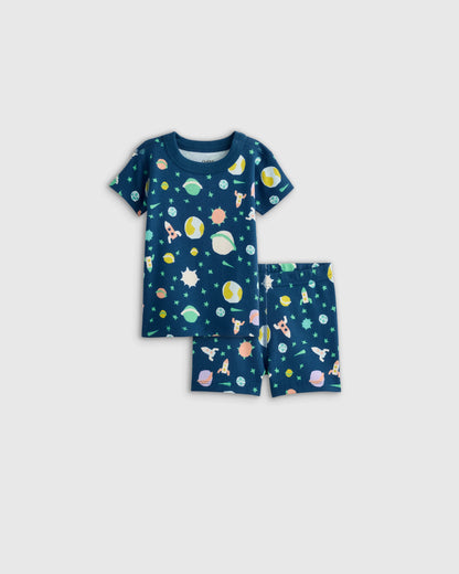 100% Organic Cotton Short Sleeve and Shorts Pajama Set - 12-18M / Navy Stripe
