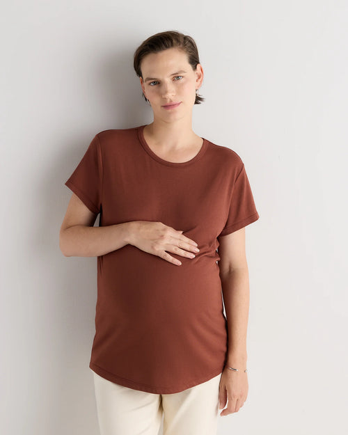 Cotton Modal Maternity Crew Neck Tee (2-pack) - XS / Black/Redwood Brown