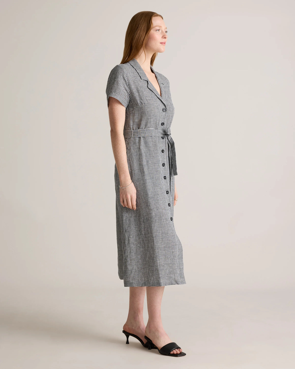 100% European Linen Button Front Dress - XS / Sky Blue Mariner Stripe