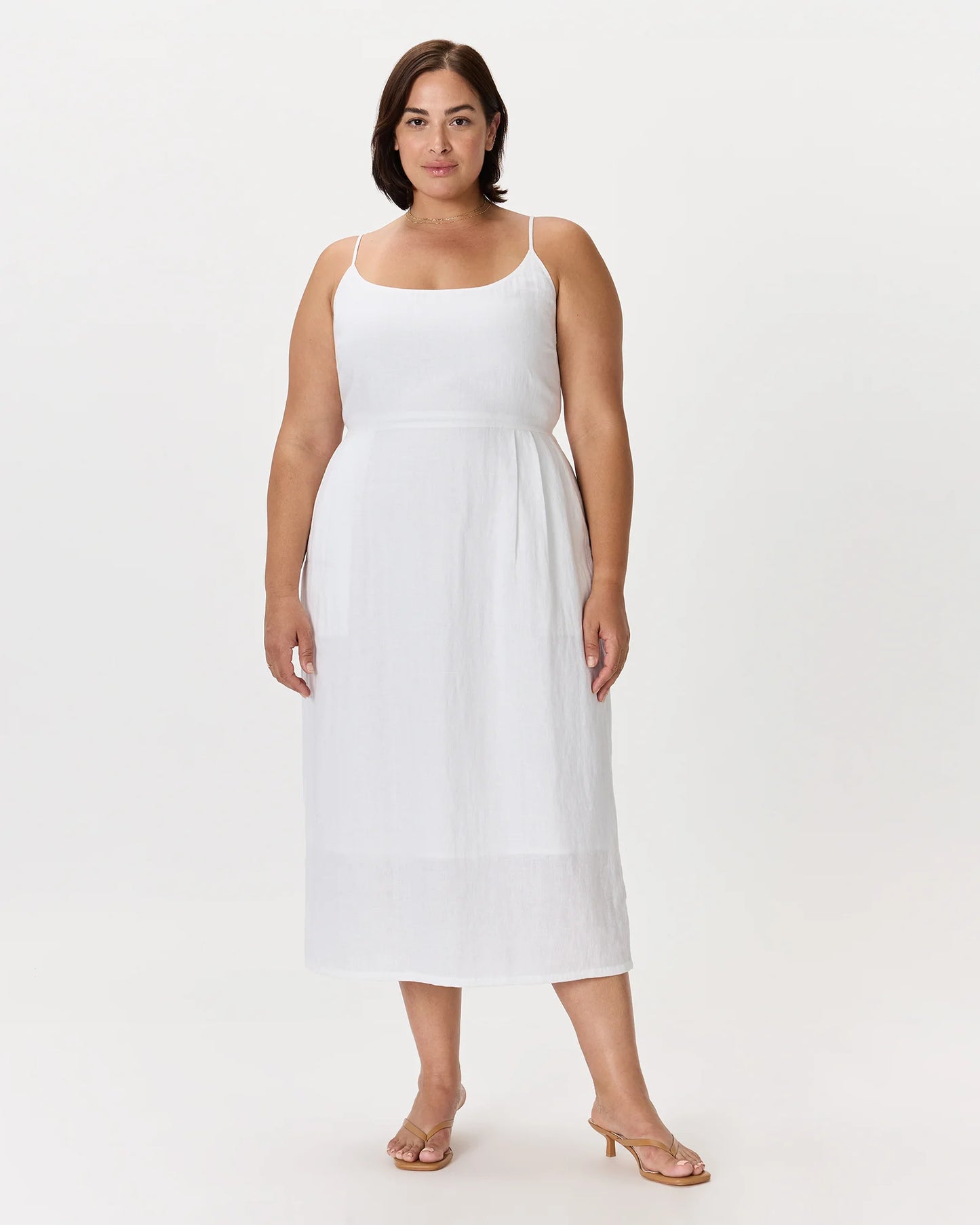 100% European Linen Scoop Neck Midi Dress - 1X / Deep Navy