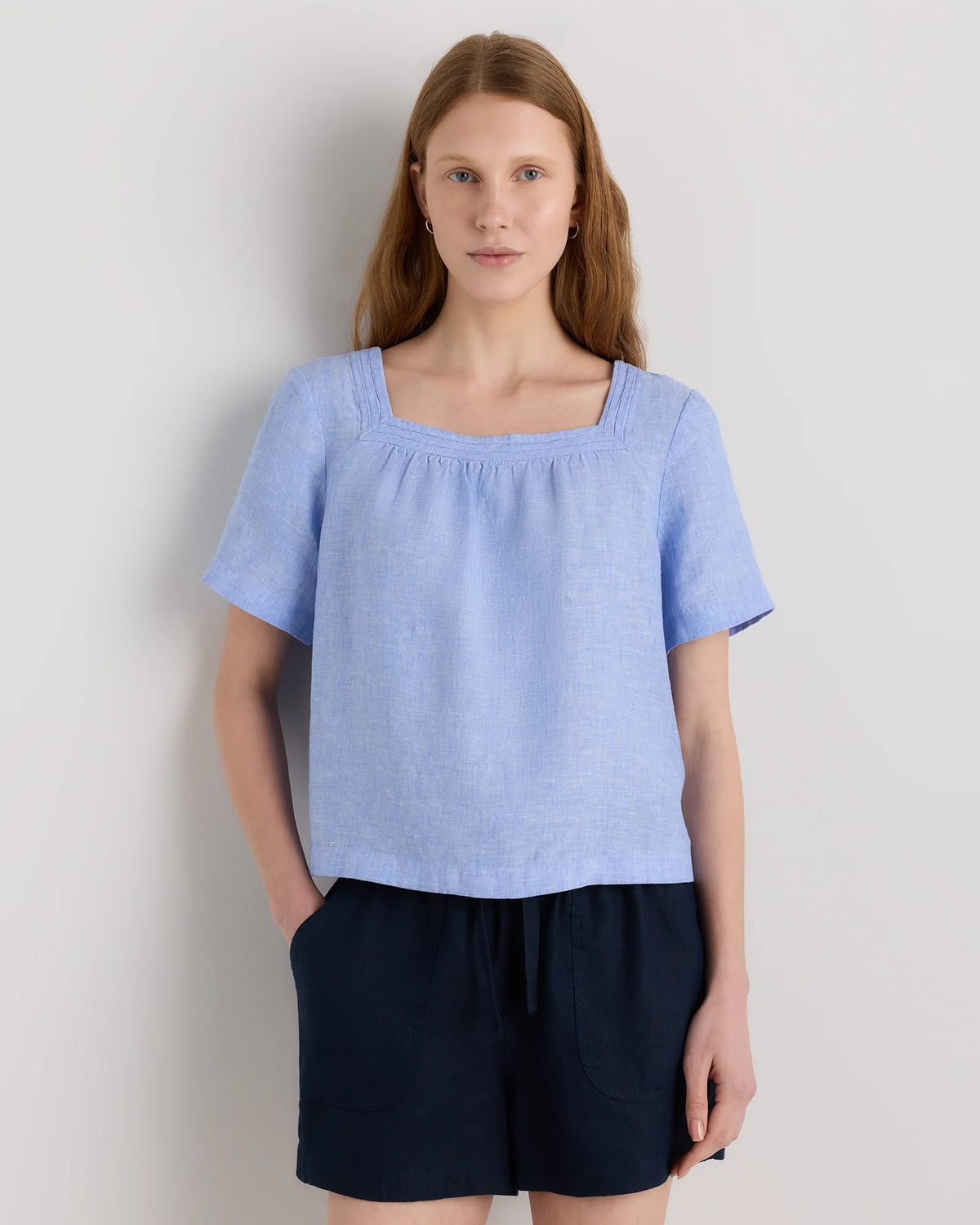 100% European Linen Square Neck Swing Top - XS / Black
