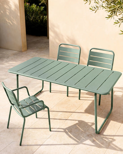 Powder-Coated Aluminum Outdoor Dining Table - One Size / Sage Green