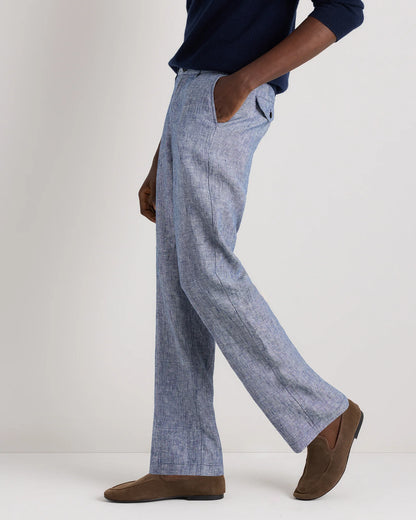 100% European Linen Trousers - 30X30 / Chambray Blue