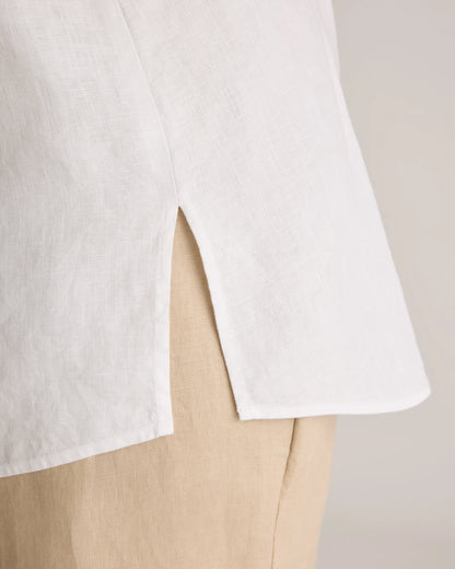 100% European Linen Maternity Camp Shirt - XS / Blue Pinstripe