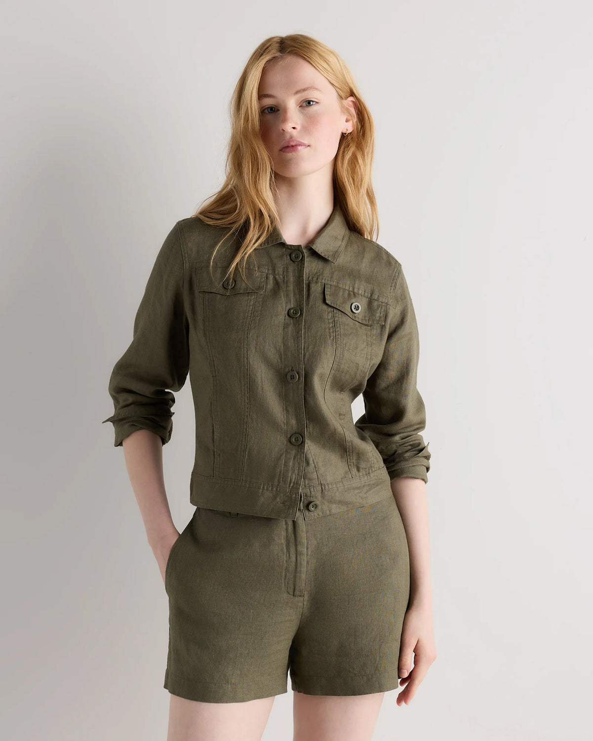 100% European Linen Trouser Shorts - 0 / Bayberry Olive