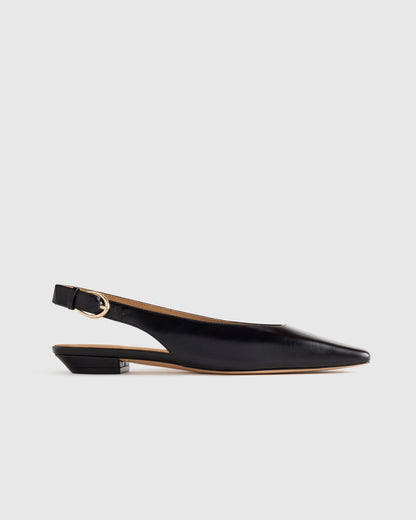 Italian Leather Slingback Flat - 5 / Bone