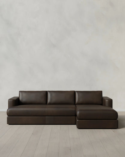Sierra Curved Arm Chaise Sectional in Leather - Right Arm / Auburn