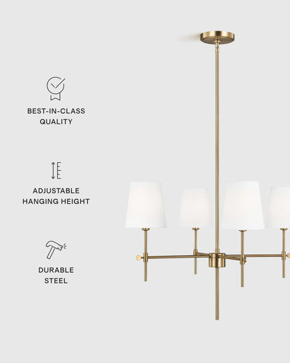 Linear Steel Chandelier with Linen Shades - Small / Black