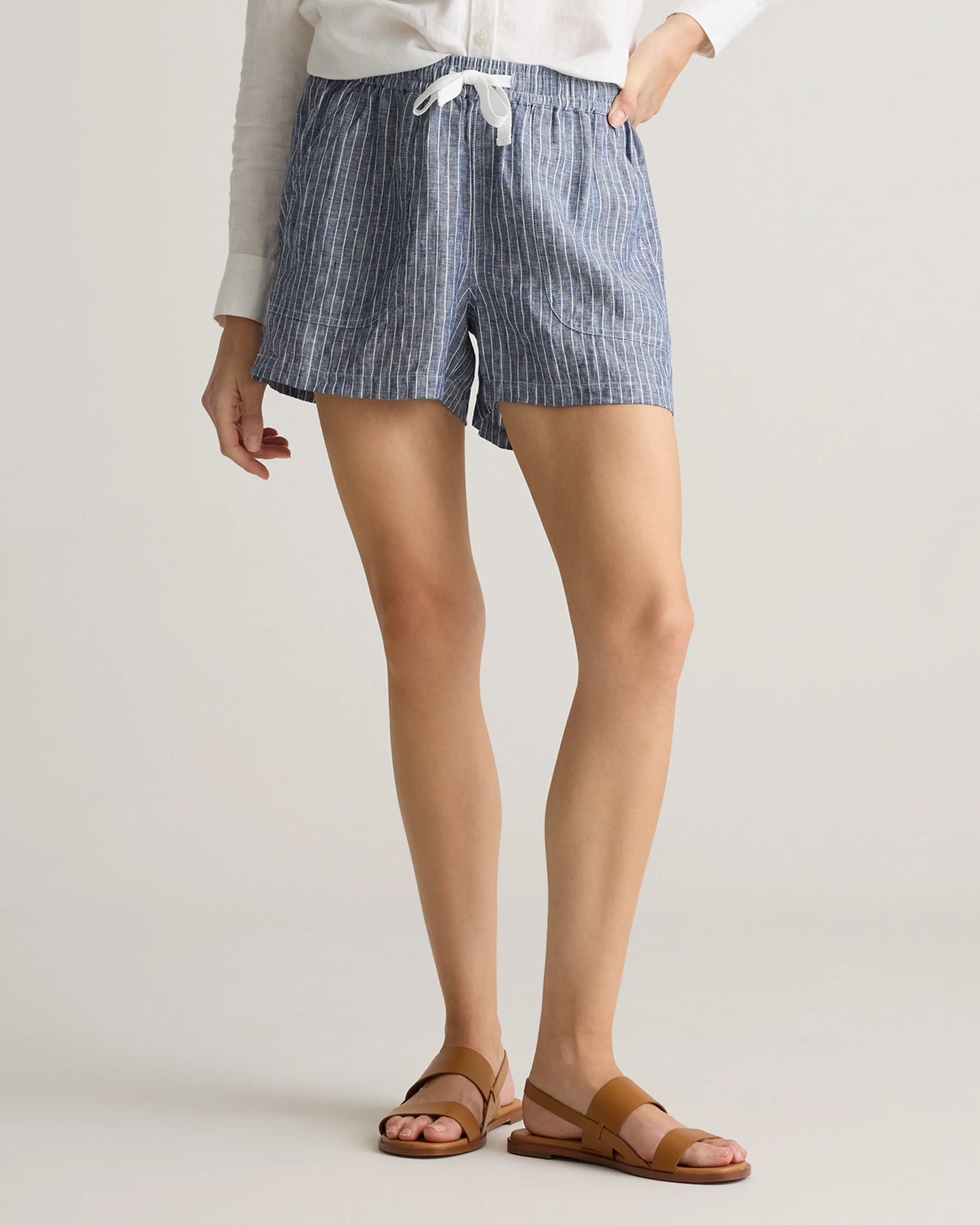 100% European Linen Shorts - XS / Taupe Brown Gingham