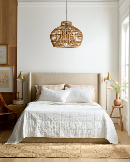 Lightweight European Linen Box Quilt - Twin / White