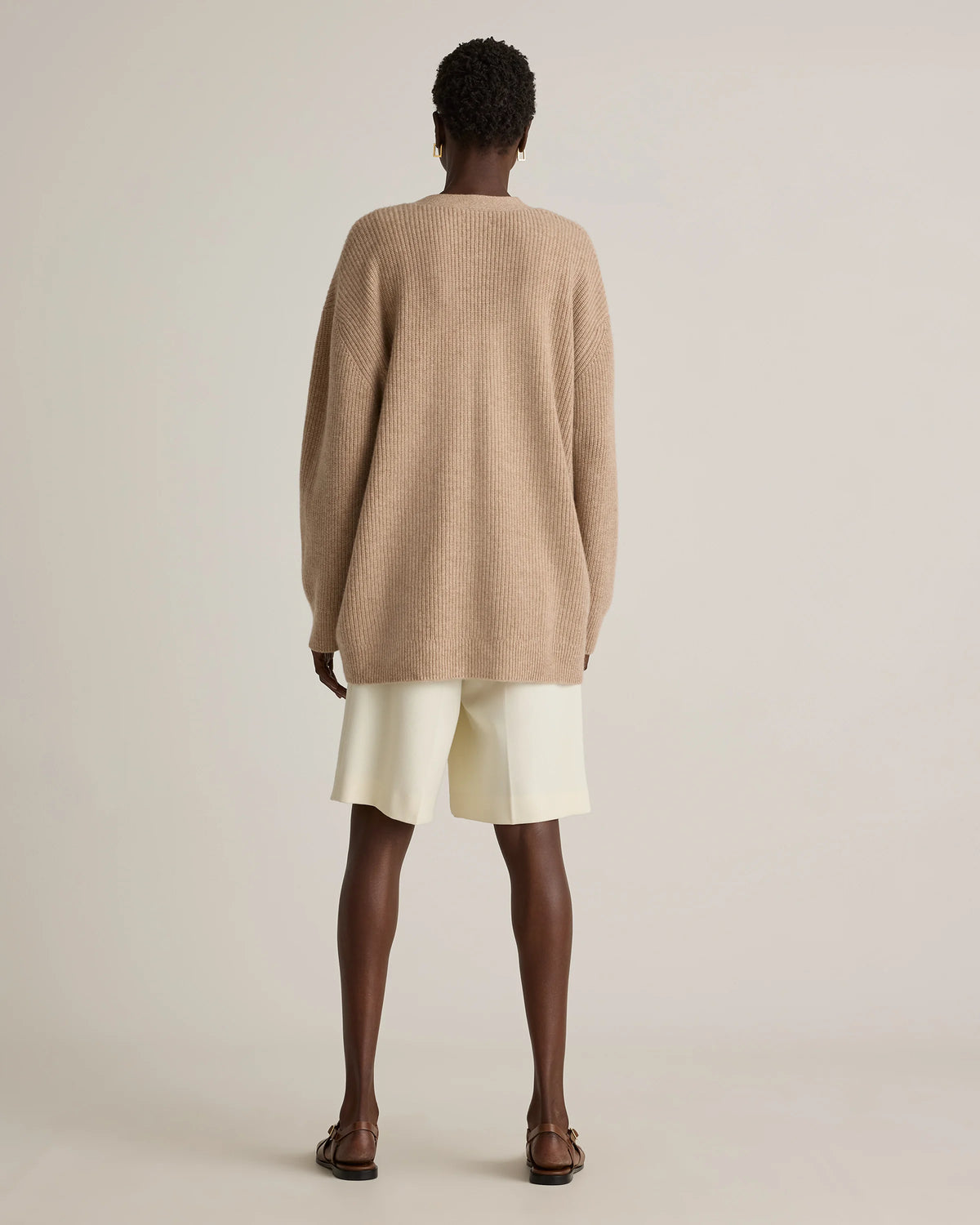 Mongolian Cashmere Oversized Boyfriend Cardigan Sweater - XS / Brown