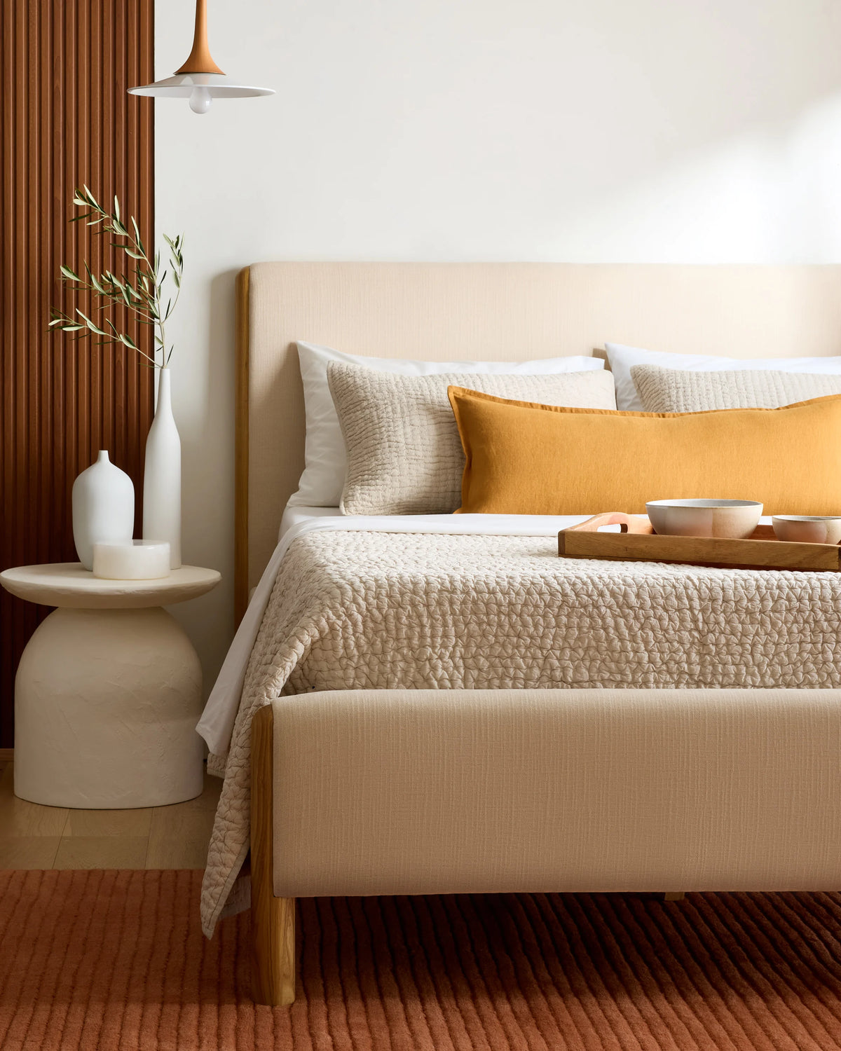 Solid Wood and Performance Fabric Bed - Queen / Natural