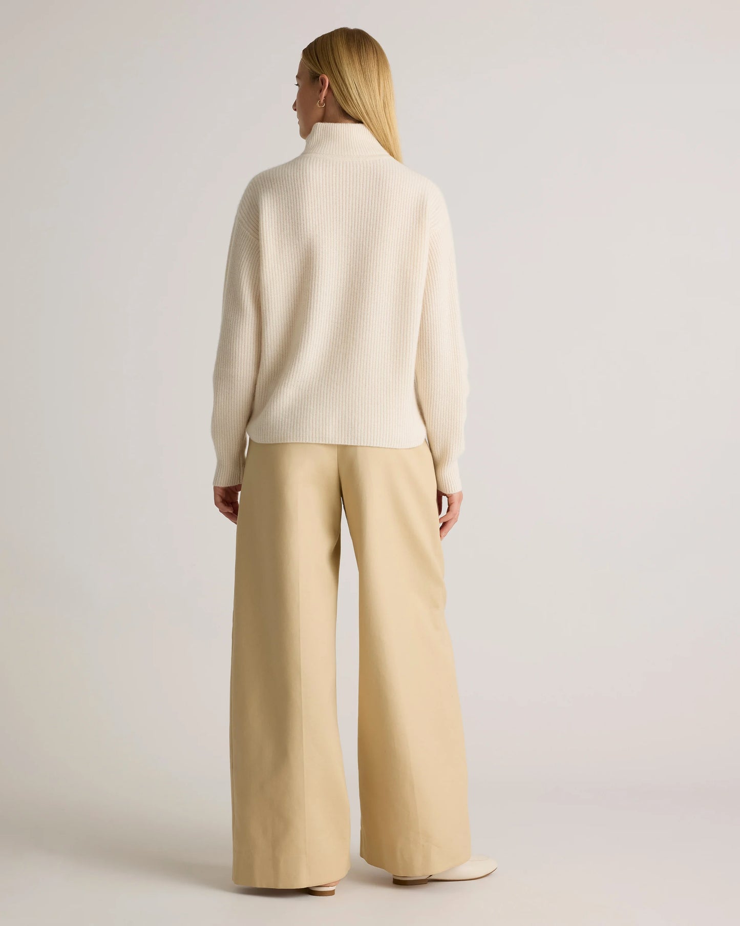 Mongolian Cashmere Fisherman Quarter Zip Sweater - XS / Ivory