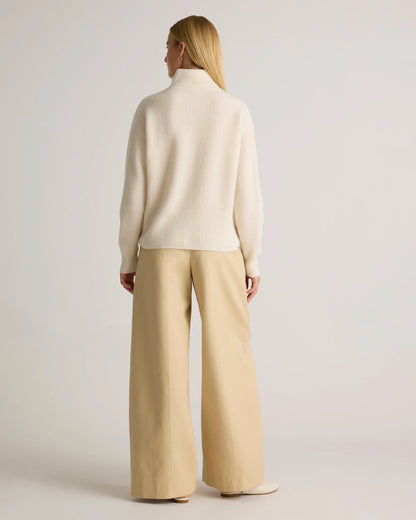Mongolian Cashmere Fisherman Quarter Zip Sweater - XS / Ivory