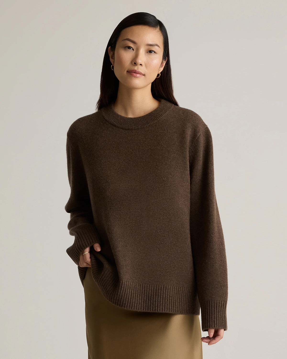 Mongolian Cashmere Oversized Crewneck Sweater - XS / Brown