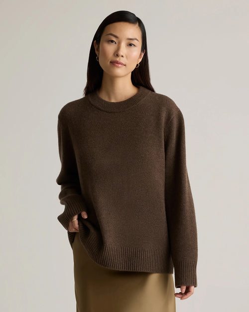 Mongolian Cashmere Oversized Crewneck Sweater - XS / Brown