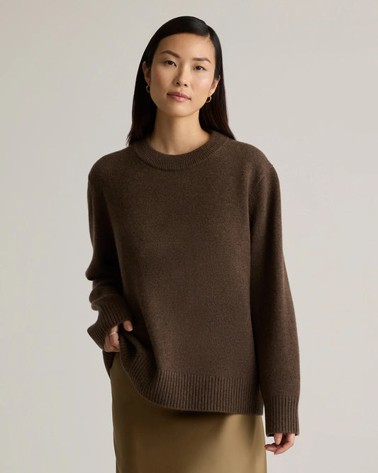 Mongolian Cashmere Oversized Crewneck Sweater - XS / Brown