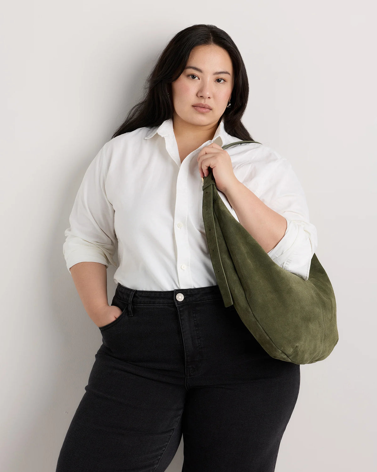 Italian Suede Crescent Shoulder Bag - One Size / Whiskey