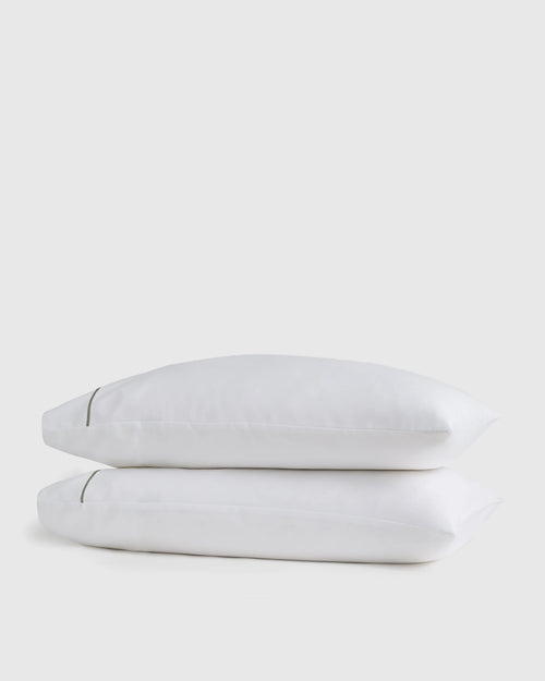Signature Giza Cotton Sateen Embroidered Pillowcase Set - Standard / White/Dried Sage