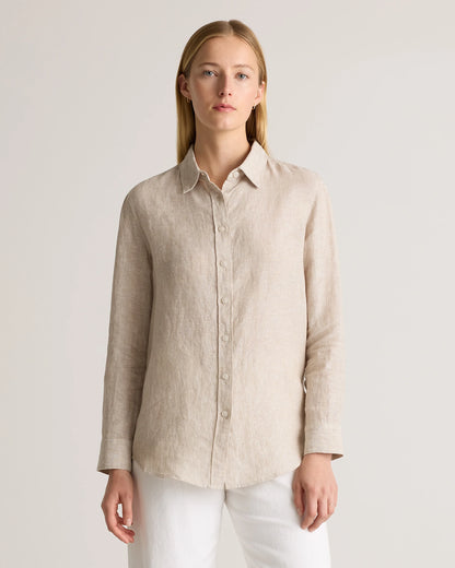 100% European Linen Long Sleeve Shirt - XS / Blue Pinstripe