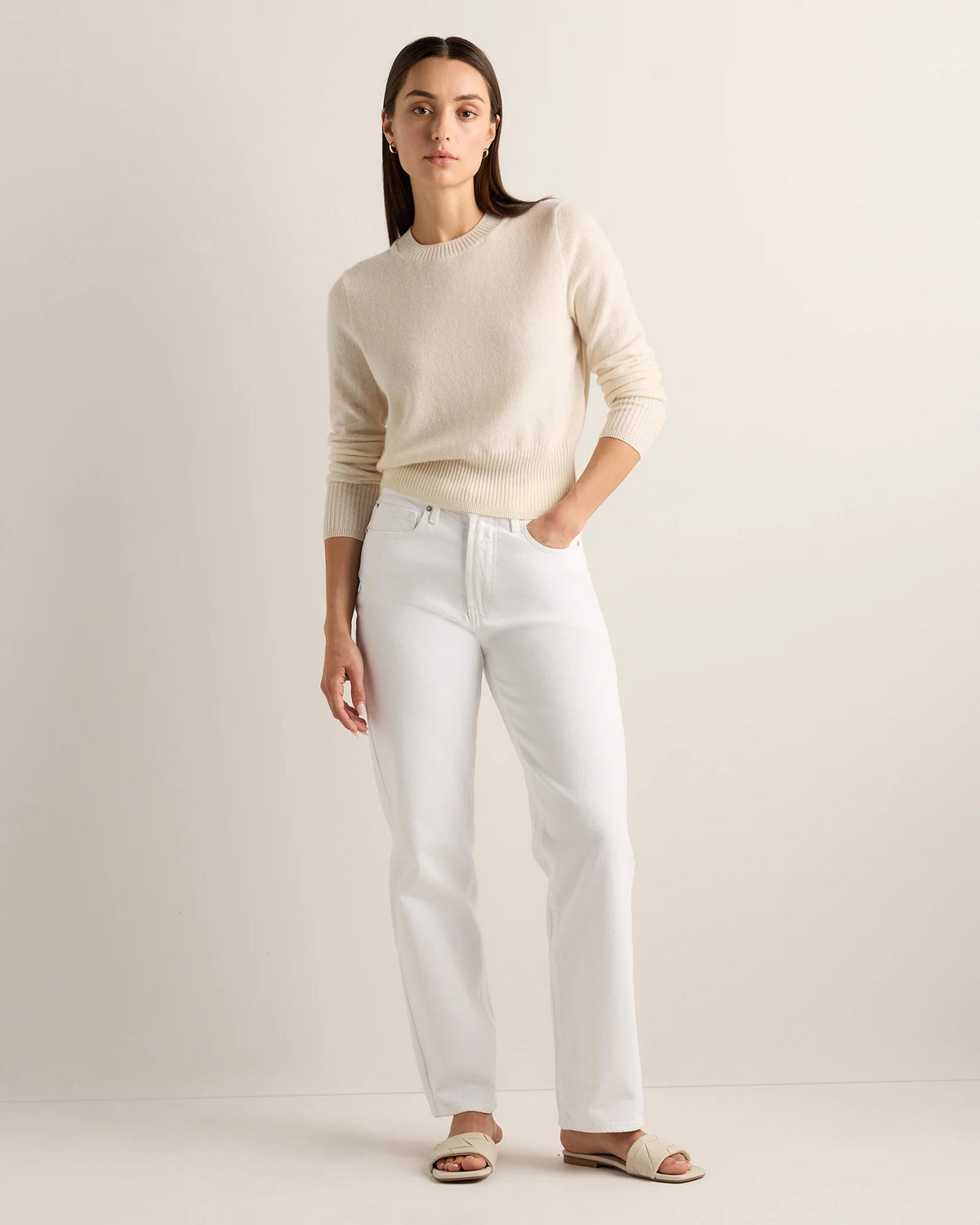 Mongolian Cashmere Shrunken Crewneck Sweater - XS / Ivory