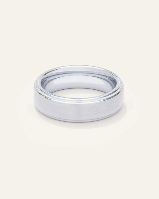 Tungsten Carbide Brushed Step Edge Band - 6 / White