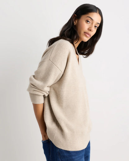 Mongolian Cashmere Oversized V-Neck Sweater - XS / Undyed Natural Heather