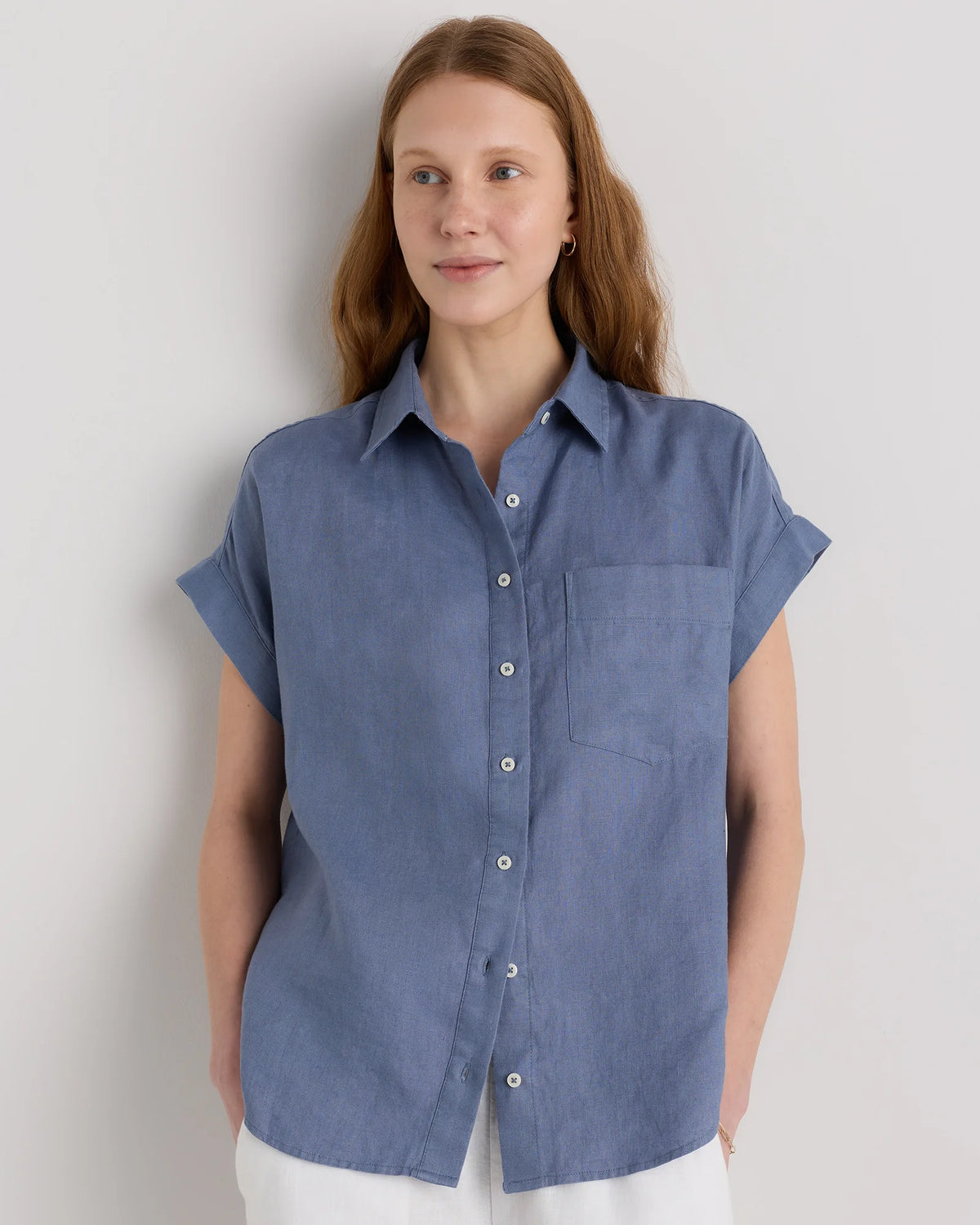 100% European Linen Camp Shirt - XS / Sky Blue Mariner Stripe