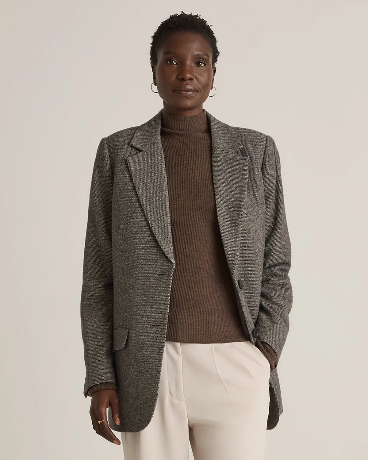 Italian Wool Oversized Blazer - XS / Textured Brown